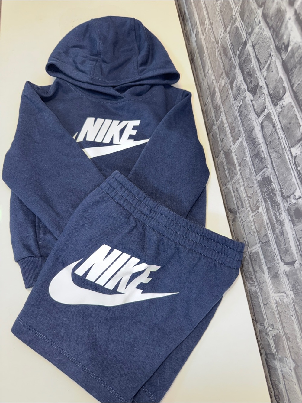 Boy's Nike Navy Blue Hoodie & Shorts Set with White Logo